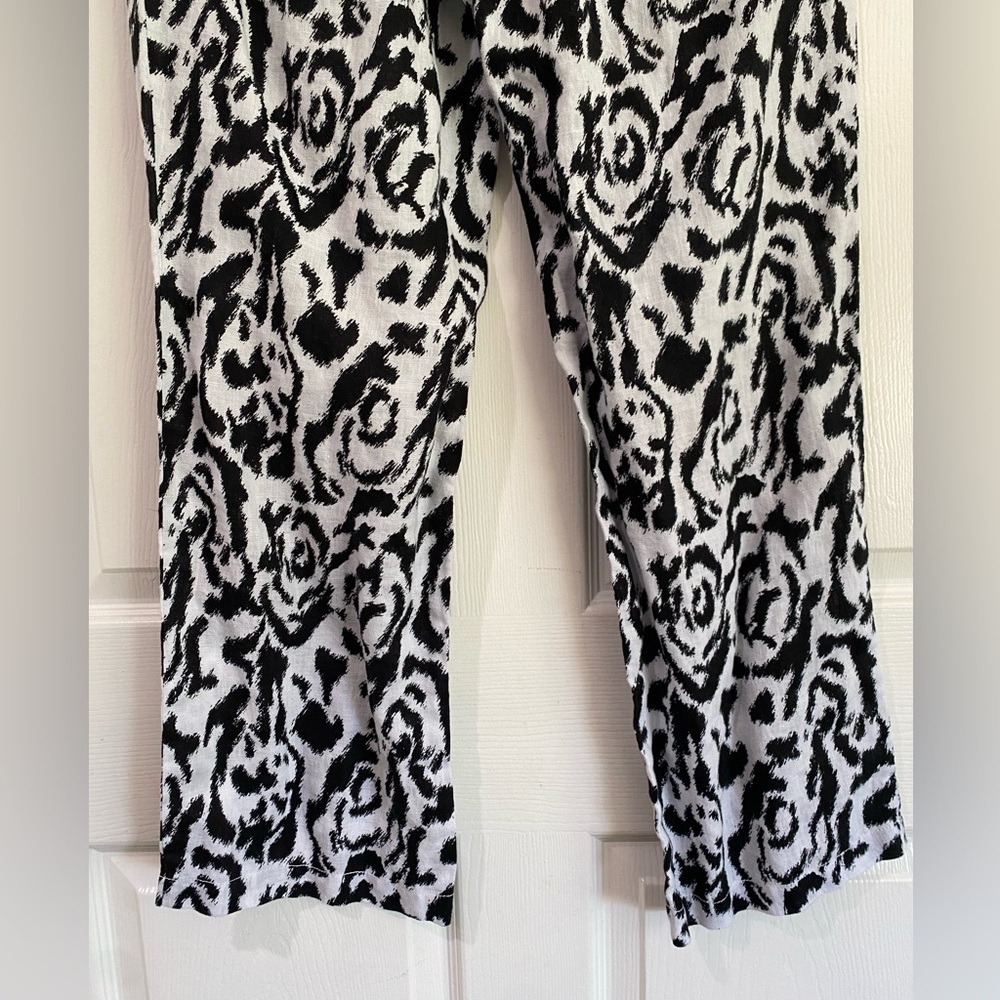 Madison 100% Linen Pants Size 12 Black and White Elastic Waist Drawstring Beach - Picture 11 of 13